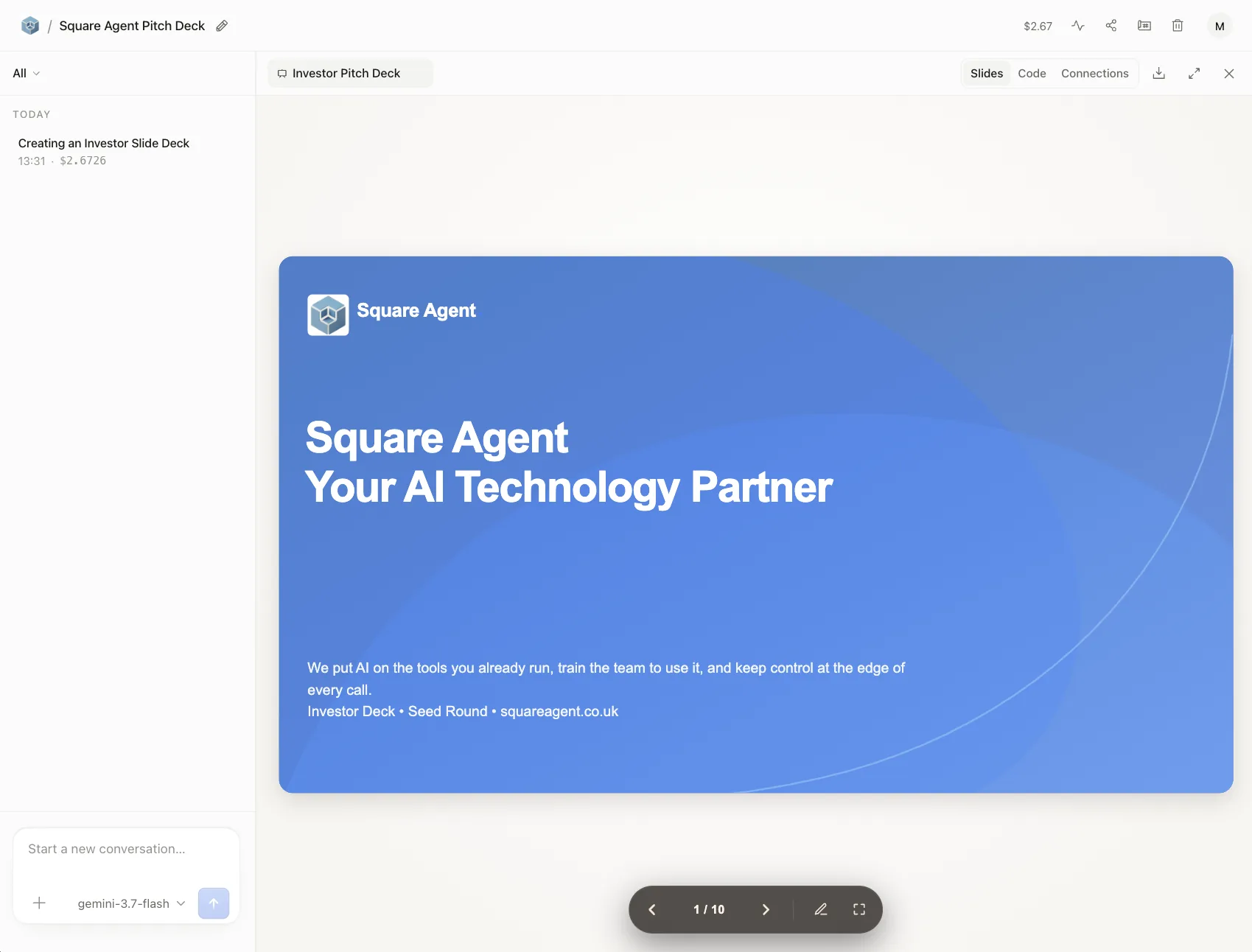 A presentation created and edited inside a Square Agent AI OS workspace